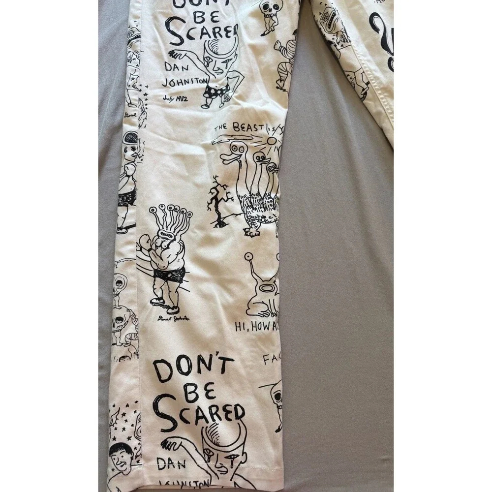 Vans Daniel Johnston Chino Pants Mens 36x31.5 Off White Graphic Loose Fit Skate